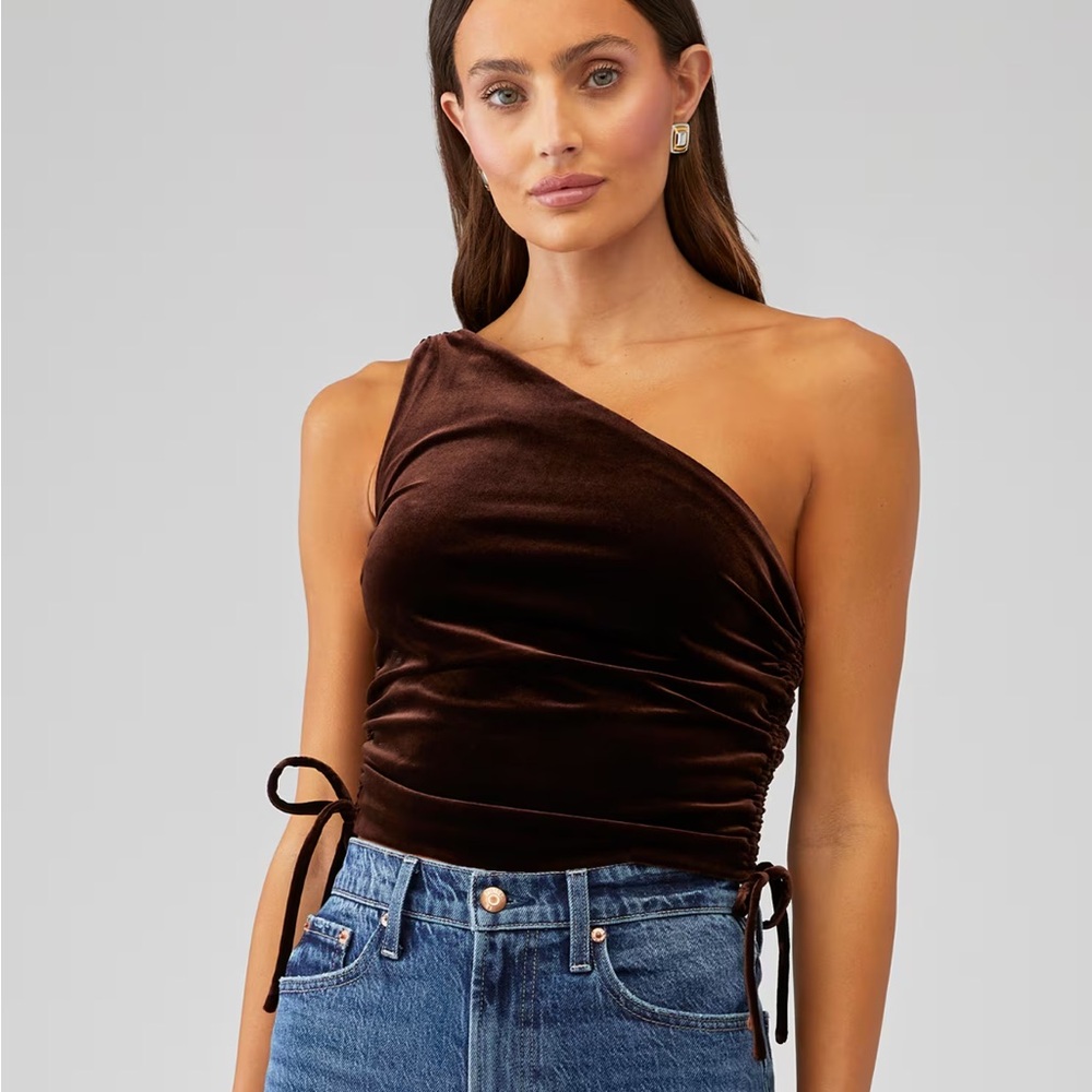 Amanda Uprichard Chocolate One-Shoulder Crop Top